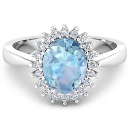 14KT White Gold 0.96ct Aquamarine and Diamond Ring