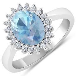 14KT White Gold 0.96ct Aquamarine and Diamond Ring