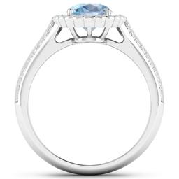 14KT White Gold 1.28ct Aquamarine and Diamond Ring