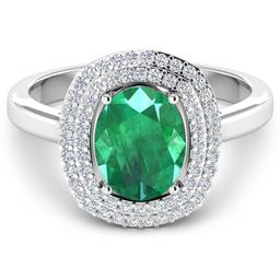 14KT White Gold 1.53ct Zambian Emerald and Diamond Ring