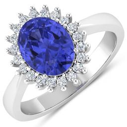 14KT White Gold 1.09ct Tanzanite and Diamond Ring