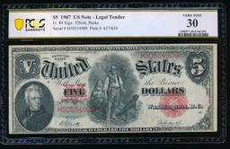 1907 $5 Mule Legal Tender Note PCGS 30