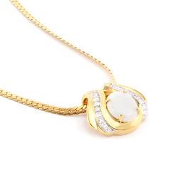 Plated 18KT Yellow Gold 3.00ct Opal and Diamond Pendant with Chain