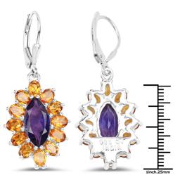 Plated Rhodium 6.54ctw Amethyst and Citrine Earrings