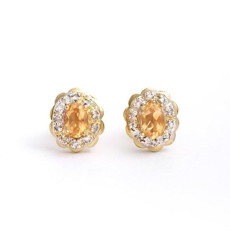 Plated 18KT Yellow Gold 0.96cts Citrine and Diamond Earrings