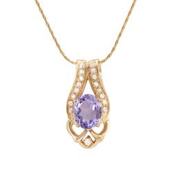 Plated 18KT Yellow Gold 4.00ct Amethyst and White Topaz Pendant with Chain