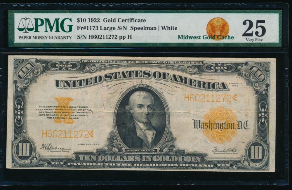 1922 $10 Gold Certificate PMG 25