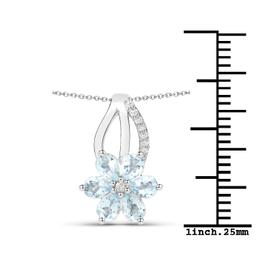 Plated Rhodium 0.72ctw Aquamarine and White Topaz Pendant with Chain