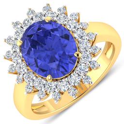 14KT Yellow Gold 3.43ct Tanzanite and Diamond Ring