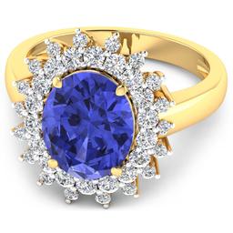 14KT Yellow Gold 3.43ct Tanzanite and Diamond Ring