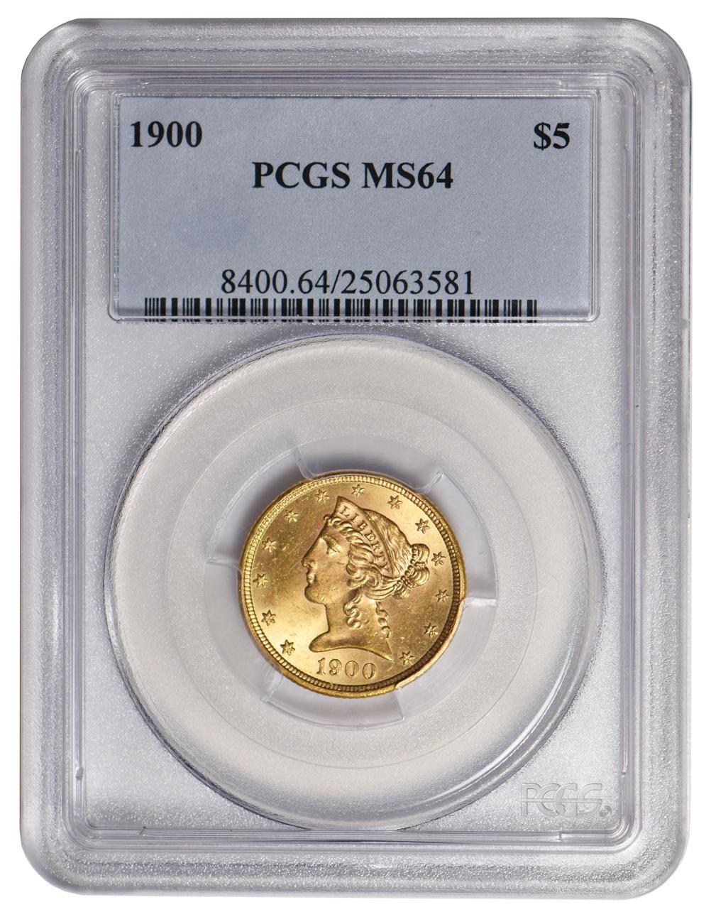 1900 $5 Liberty Head Half Eagle Gold Coin PCGS MS64