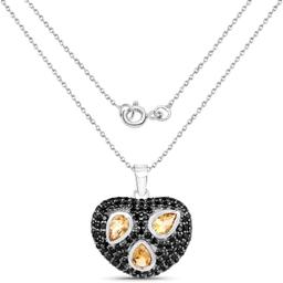 Plated Rhodium 1.11ctw Citrine and Black Spinal Pendant with Chain