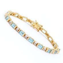 Plated 18KT Yellow Gold 11.30ctw Blue Topaz and Diamond Bracelet