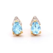 Plated 18KT Yellow Gold 2.65ctw Blue Topaz and Diamond Earrings