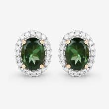 14KT Yellow Gold 1.92ctw Green Tourmaline and White Diamond Earrings