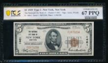 1929 $5 New York NY National PCGS 67PPQ