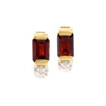 Plated 18KT Yellow Gold 1.15ctw Garnet and Diamond Earrings