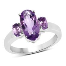 Plated Rhodium 2.42ctw Amethyst Ring