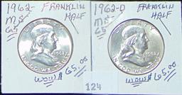 1962, 1962-D Franklin Half Dollars MS+, MS+.