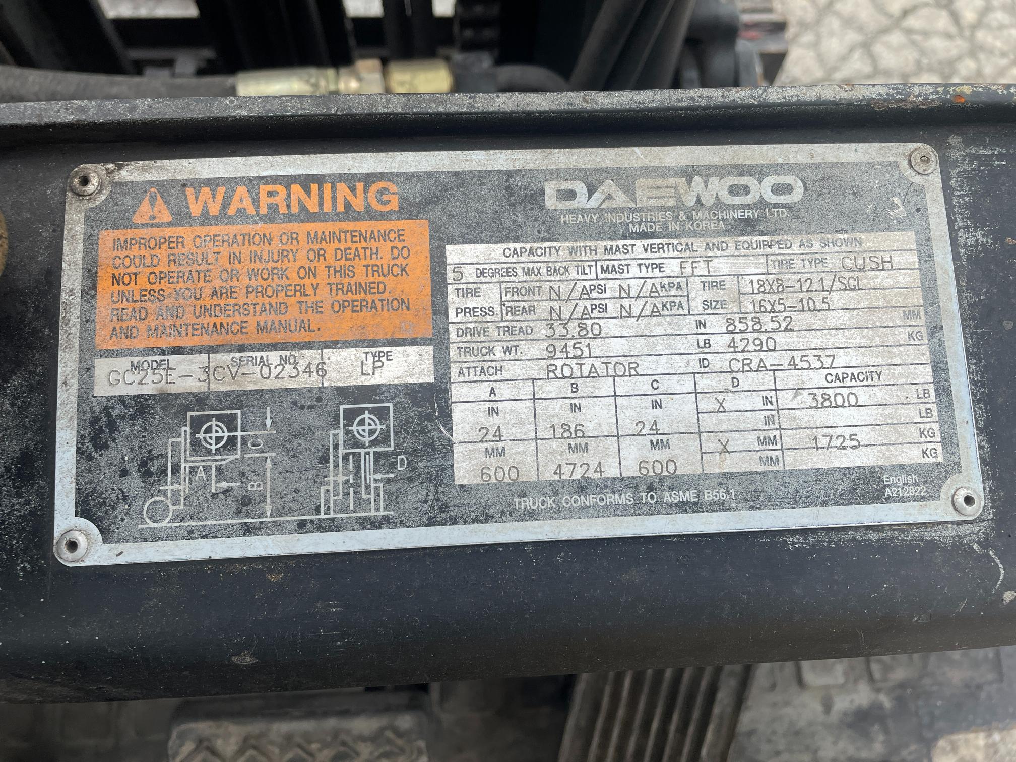 2001 Daewoo GC25E 5,000 IB LP Forklift