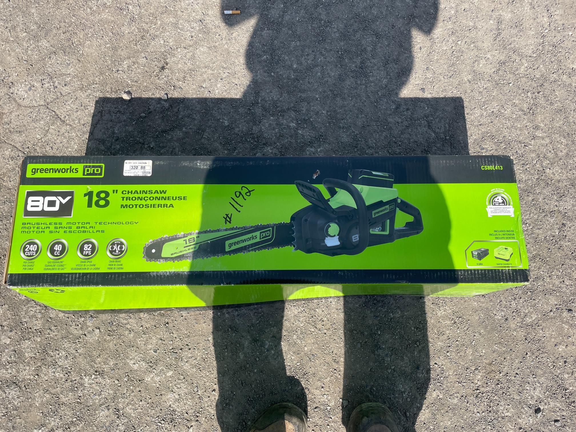 New Greenworks Pro 18" 80 Volt Chainsaw