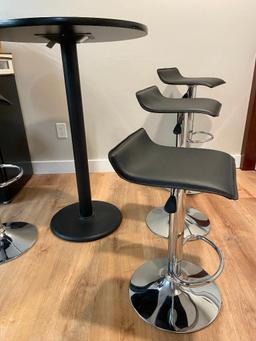 Bar Top Cafe Table with 4 Modern Black & Chrome Leather Look Low Back Chairs