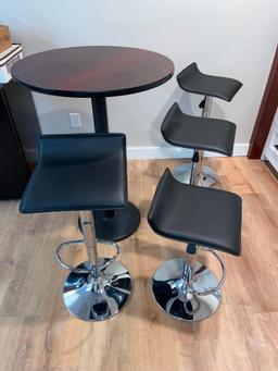 Bar Top Cafe Table with 4 Modern Black & Chrome Leather Look Low Back Chairs