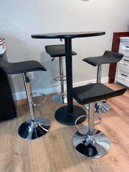 Bar Top Cafe Table with 4 Modern Black & Chrome Leather Look Low Back Chairs