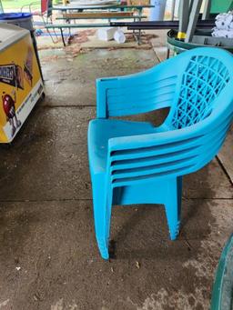 (6) Aqua Blue Plastic Patio Chairs (located off-site, please read description)