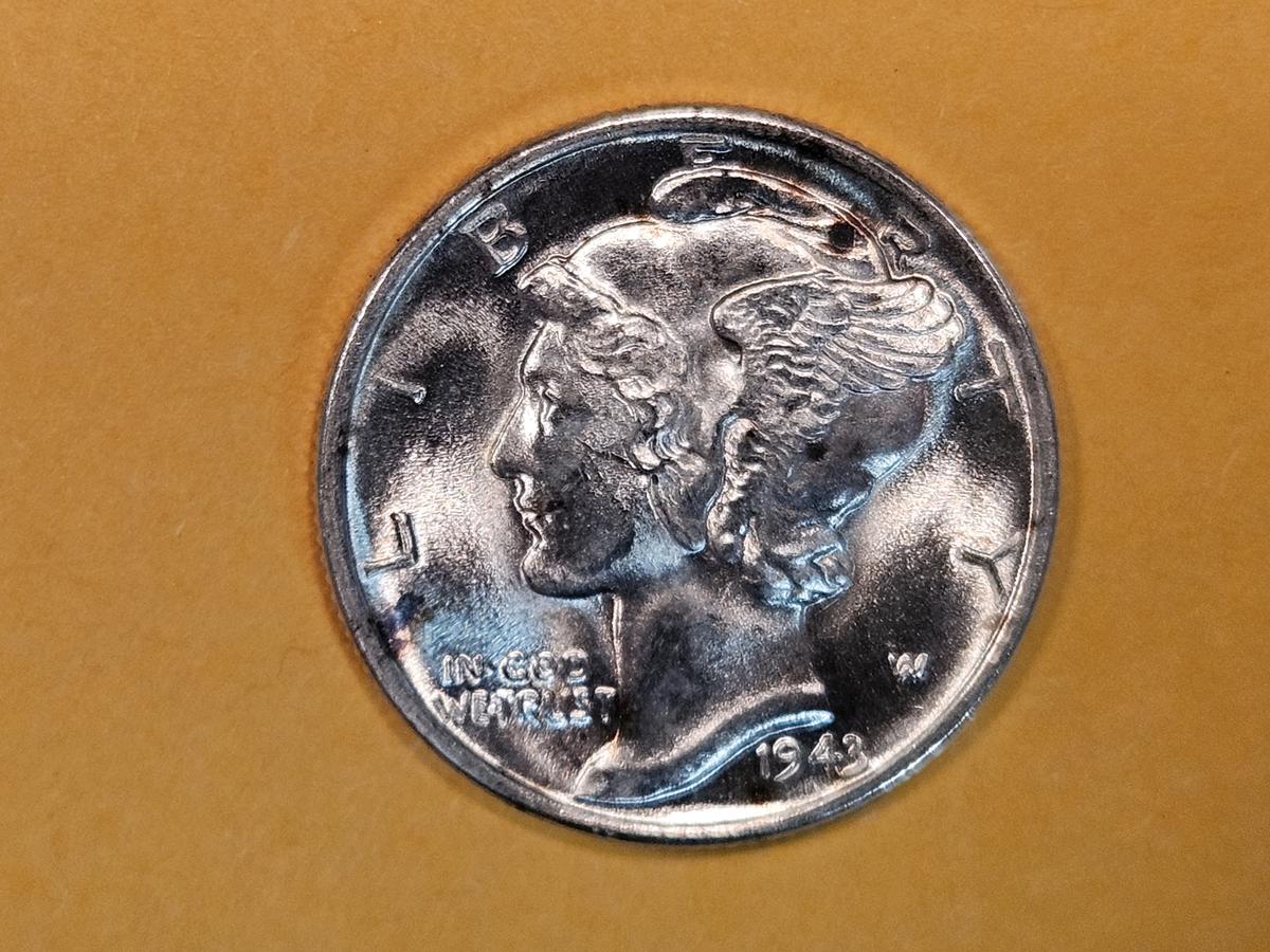 GEM Brilliant Uncirculated 1943-D Mercury Dime in FSB