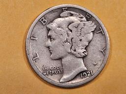 ** KEY DATE ** 1921-D Mercury Dime in Fine