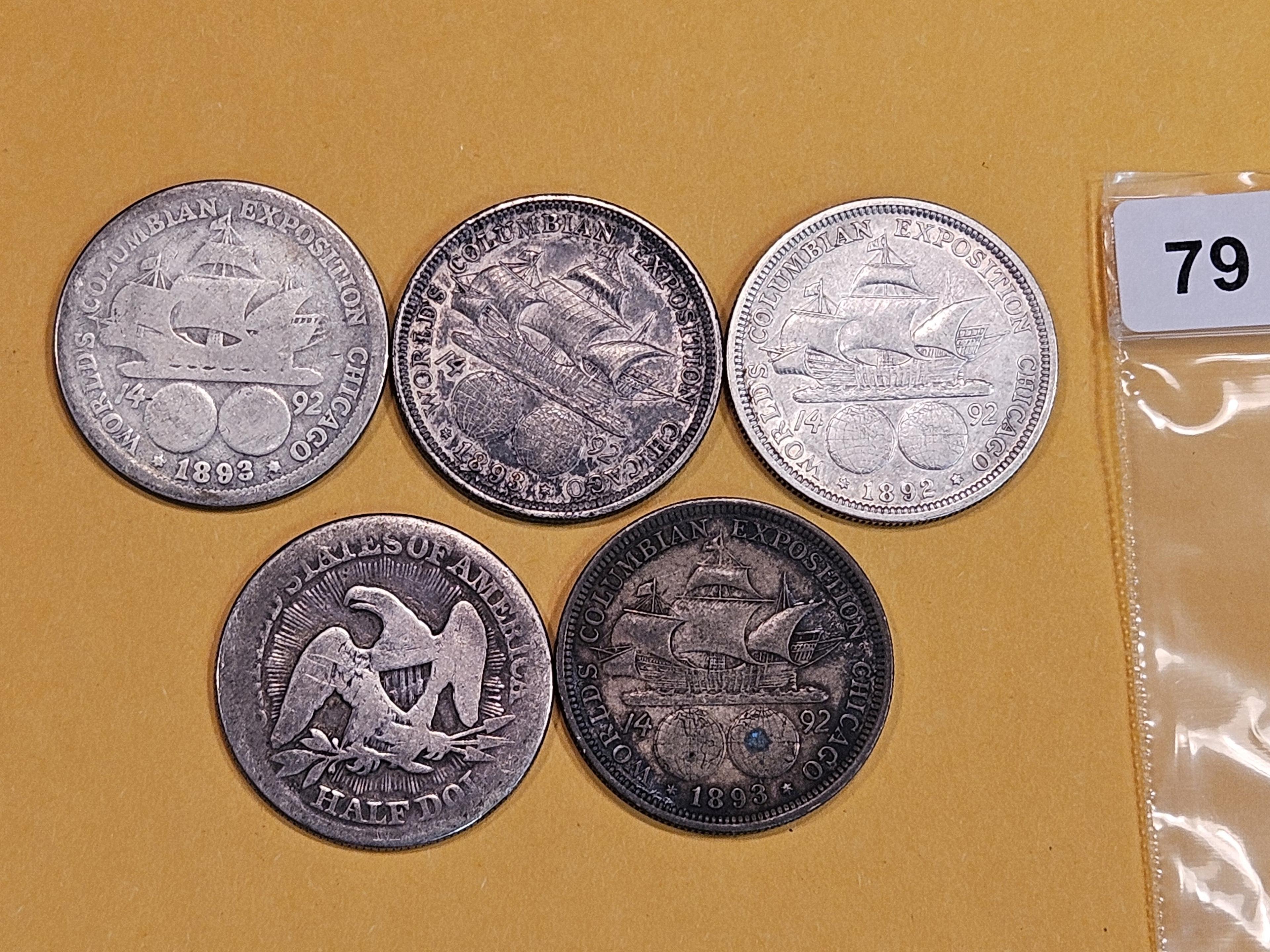 Five mixed Silver half dollars