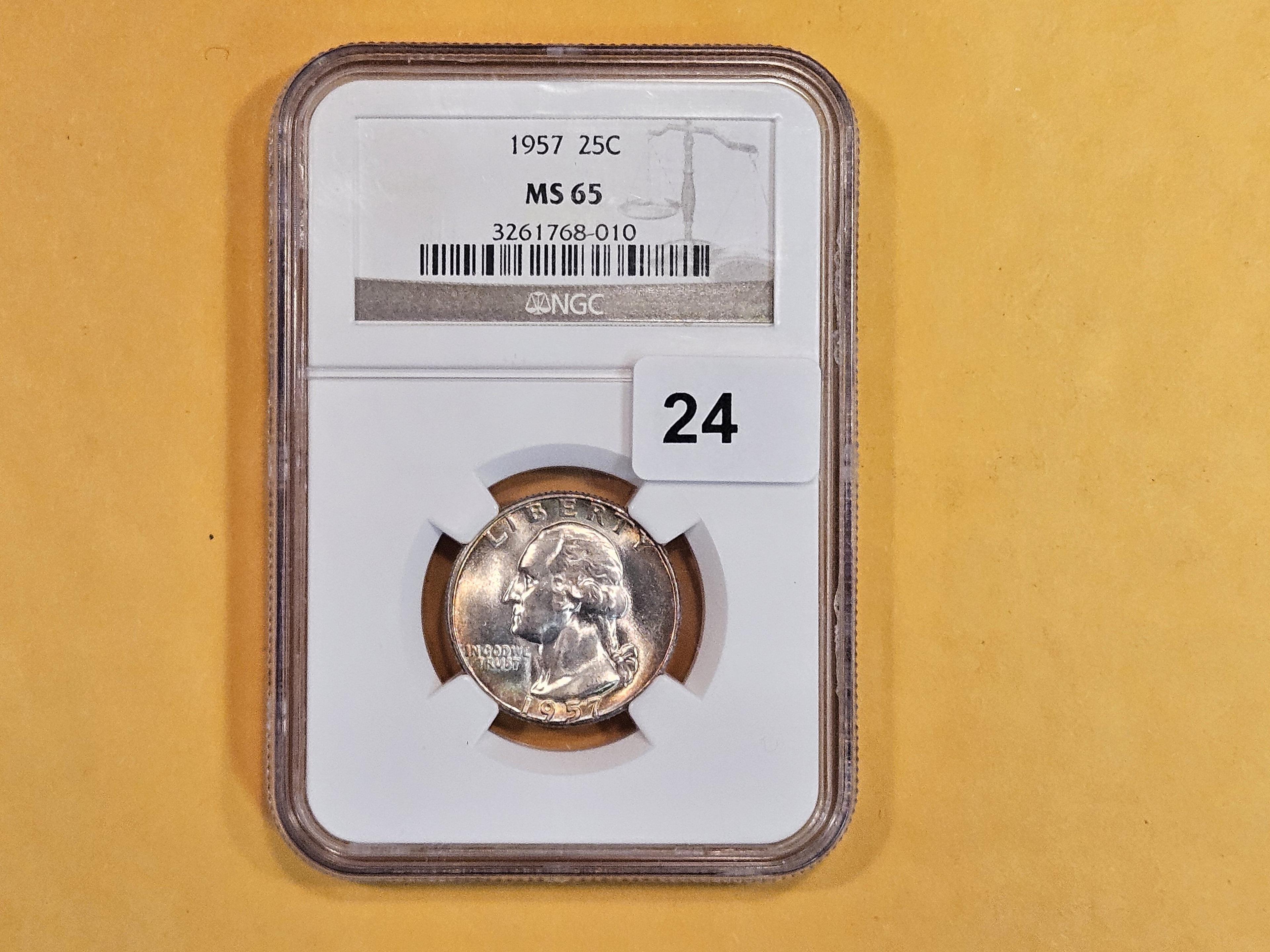 GEM! NGC 1957 Washington Quarter in Mint State 65