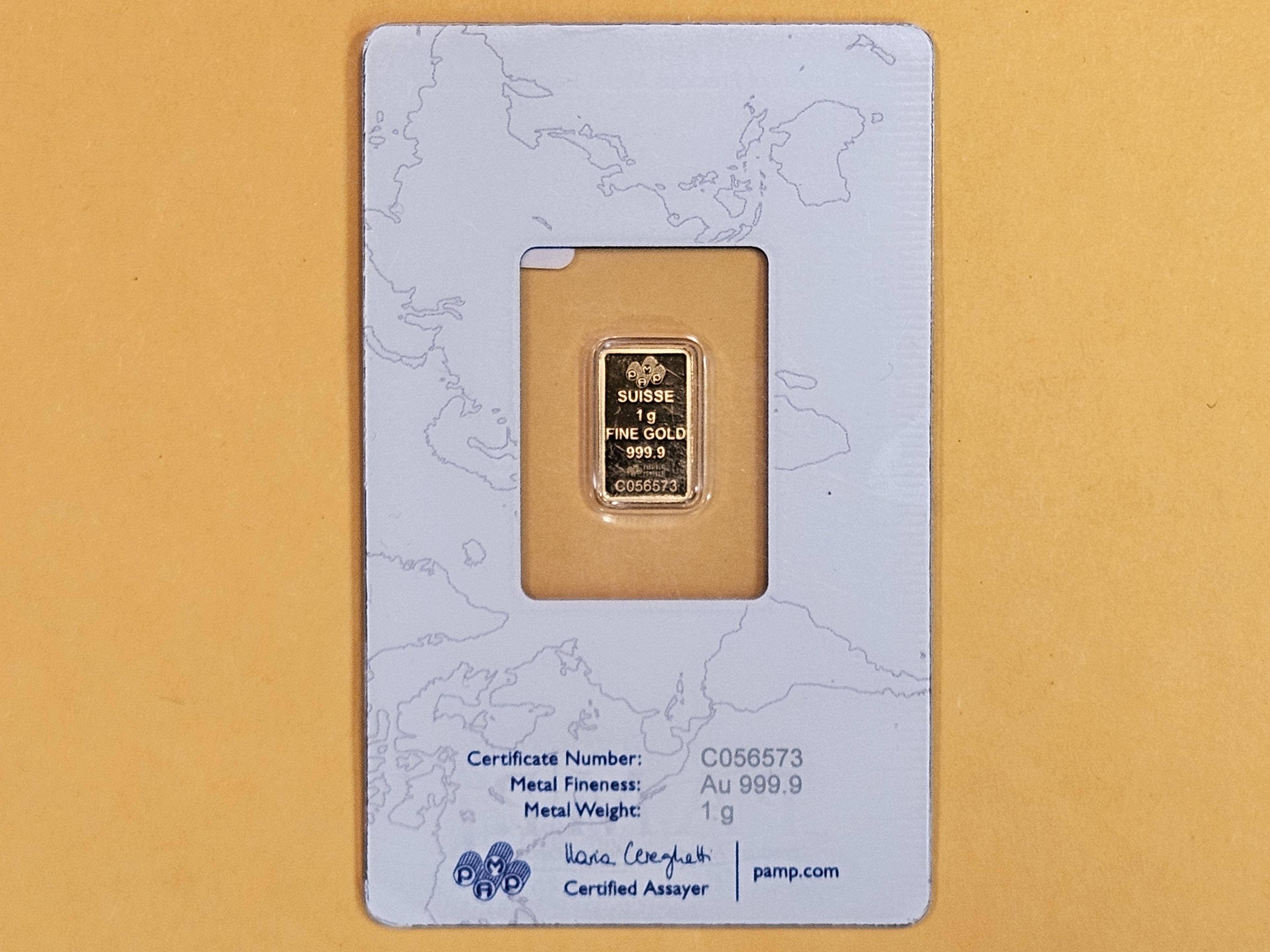 GOLD! PAMP Suisse one gramm .9999 fine gold bar