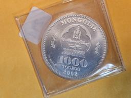 GEM Brilliant Uncirculated 2002 Mongolia 1000 togrog