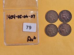 Four About Uncirculated Plus Indian Cents