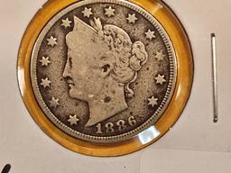 ** KEY DATE ** 1886 Liberty "V" Nickel in Fine - details