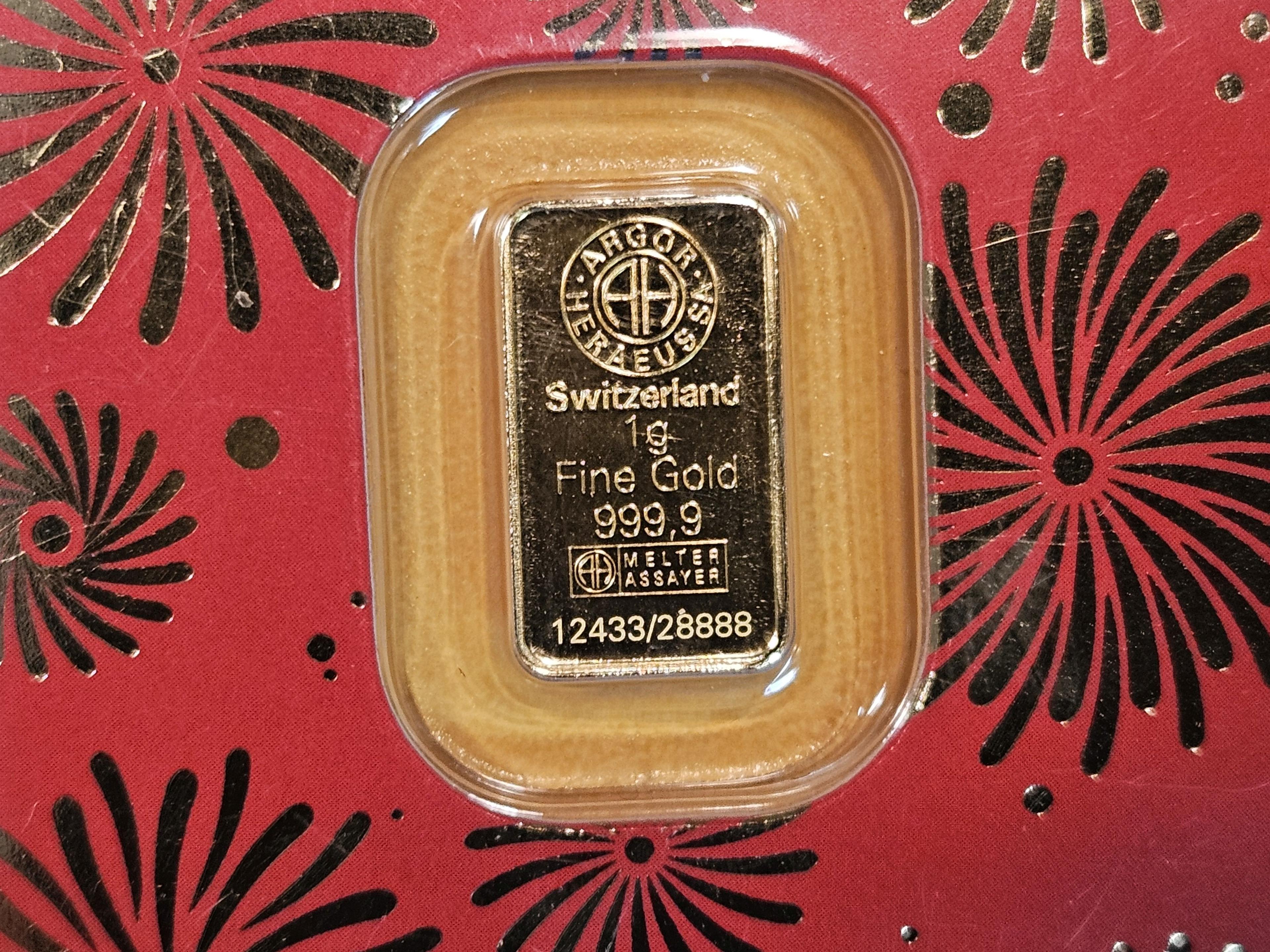 GOLD! Argor-Heraeus One Gram .9999 fine gold bar