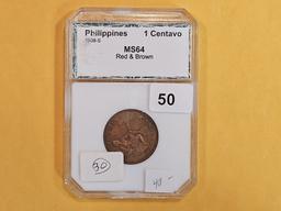 PCI 1908-S Philippines One Centavo in Mint State 64