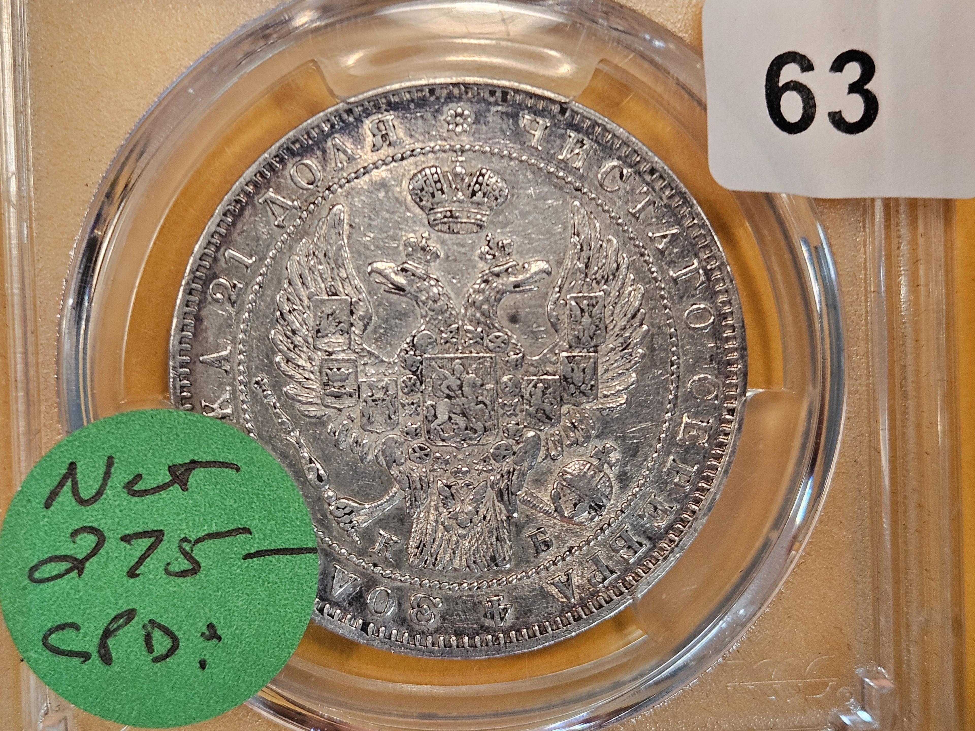 PCGS 1844 Russia Rouble in Brilliant About Uncirculated - details