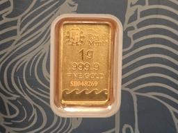 GOLD! The Royal Mint One Gram .9999 fine gold bar