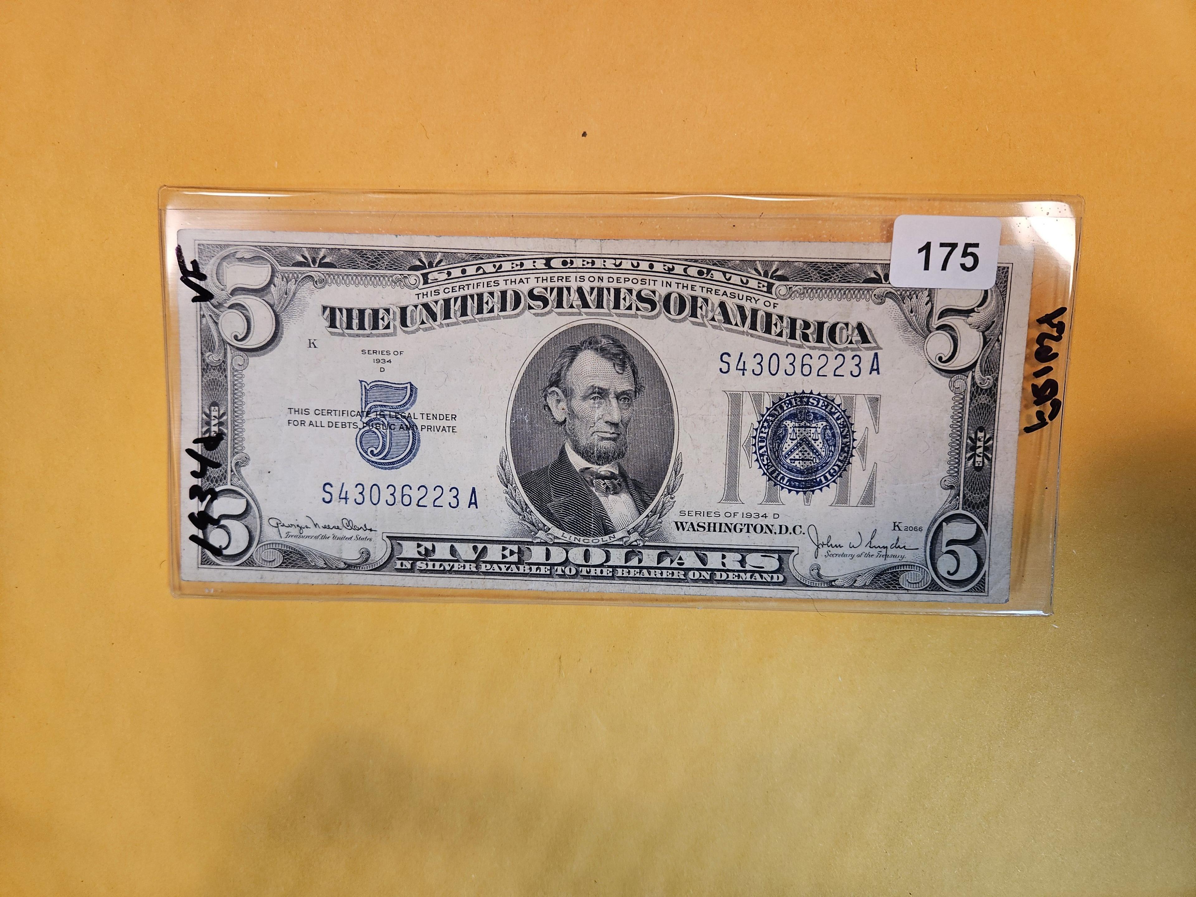 Series 1934-D $5 Silver Certificate in Very Fine