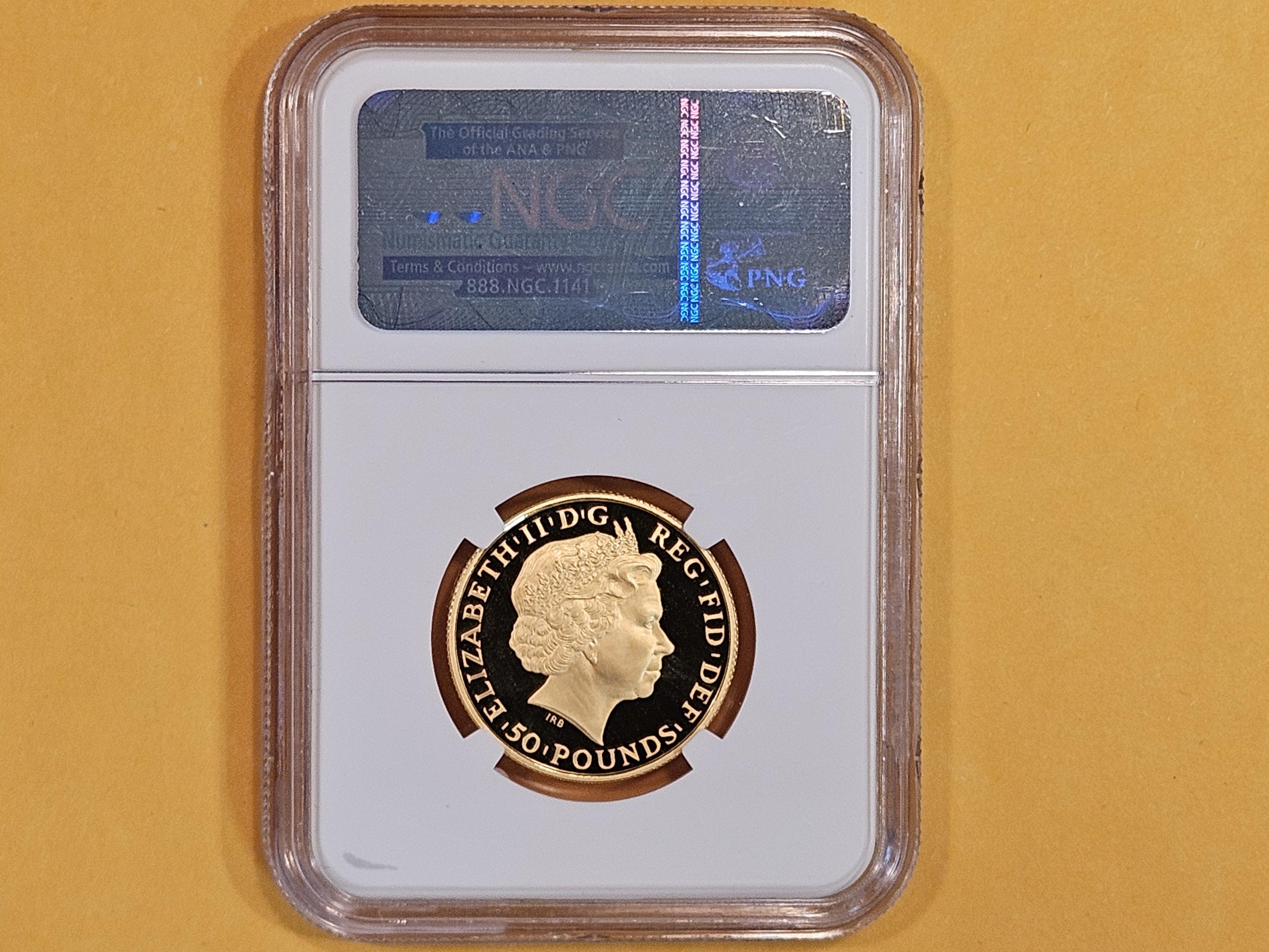 PERFECT! GOLD! NGC 2014 Great Britain Gold 50 pounds in Proof 70 Ultra Cameo