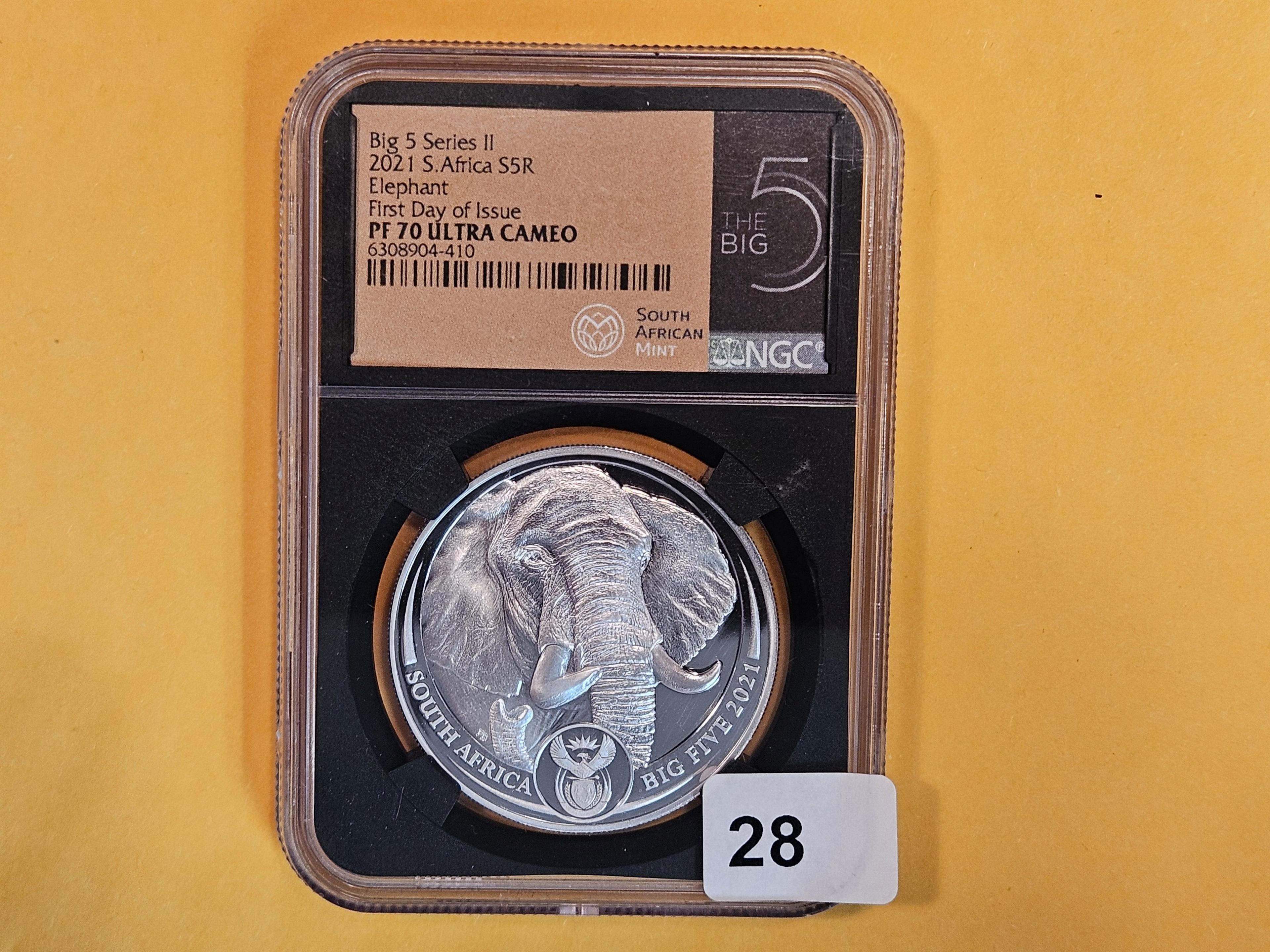 PERFECT! NGC 2021 South Africa Silver 5 Rand in Proof 70 Ultra Cameo