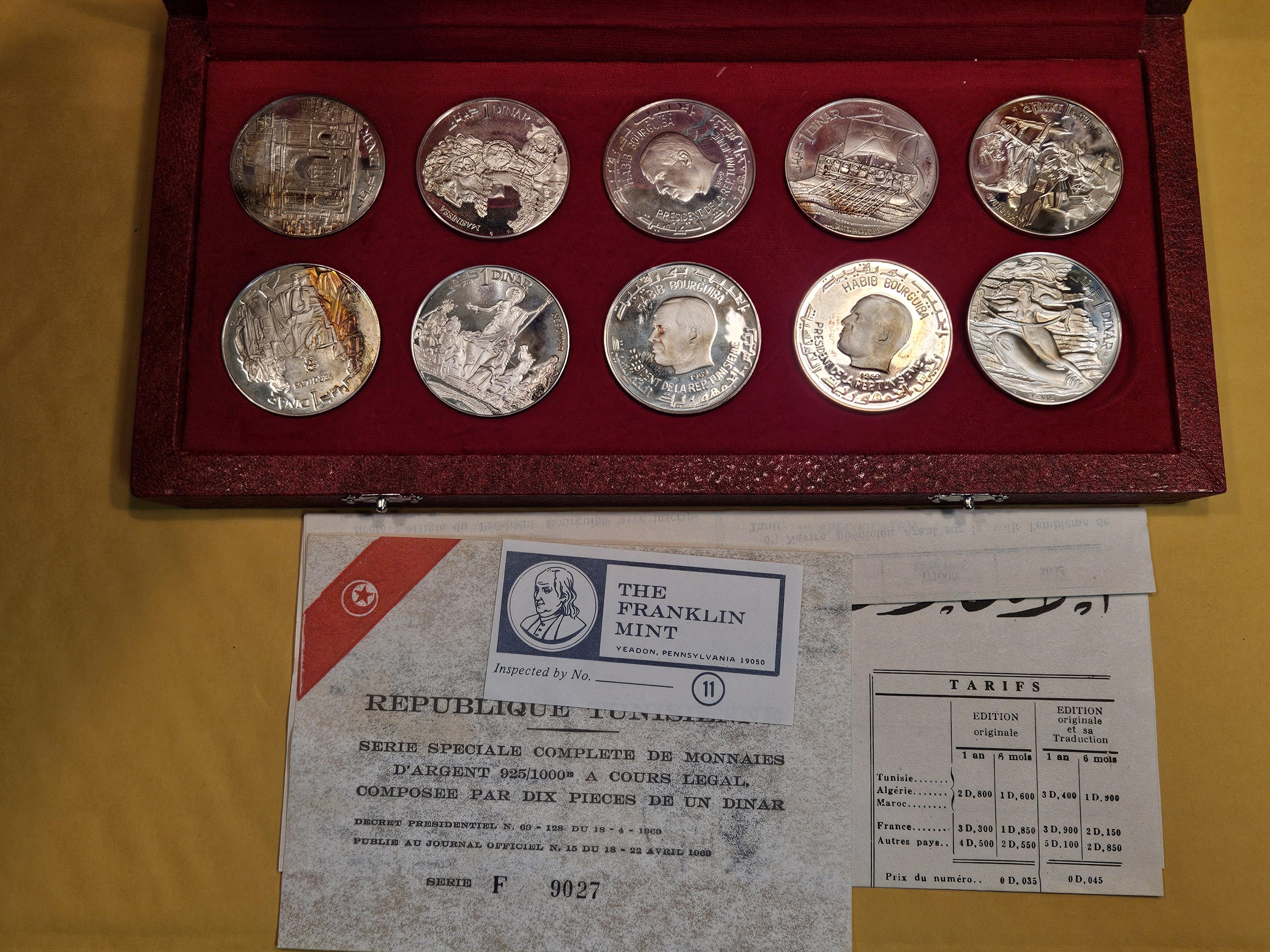 SCARCE! 1969 FM-NI Republic of Tunisia 10 Coin Silver Proof Set