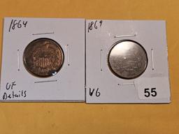 1864 and 1869 Two Cent pieces