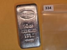 TEN Troy ounce .999 fine silver poured bar