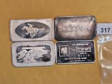 Four Cool 1 Troy ounce .999 fine silver art bars