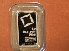 GOLD! Valcambi Suisse One gram .9999 fine gold bar