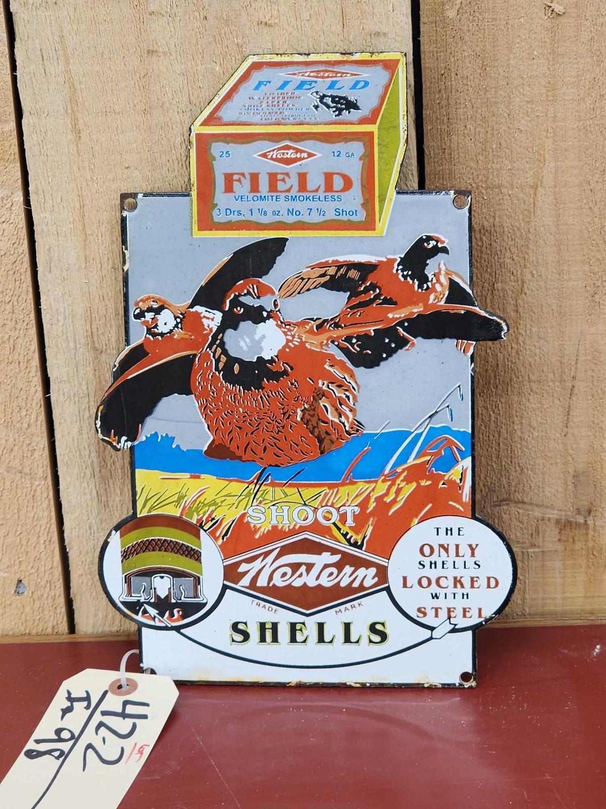 Western Shotgun Shell Porcelain Advertising Sign